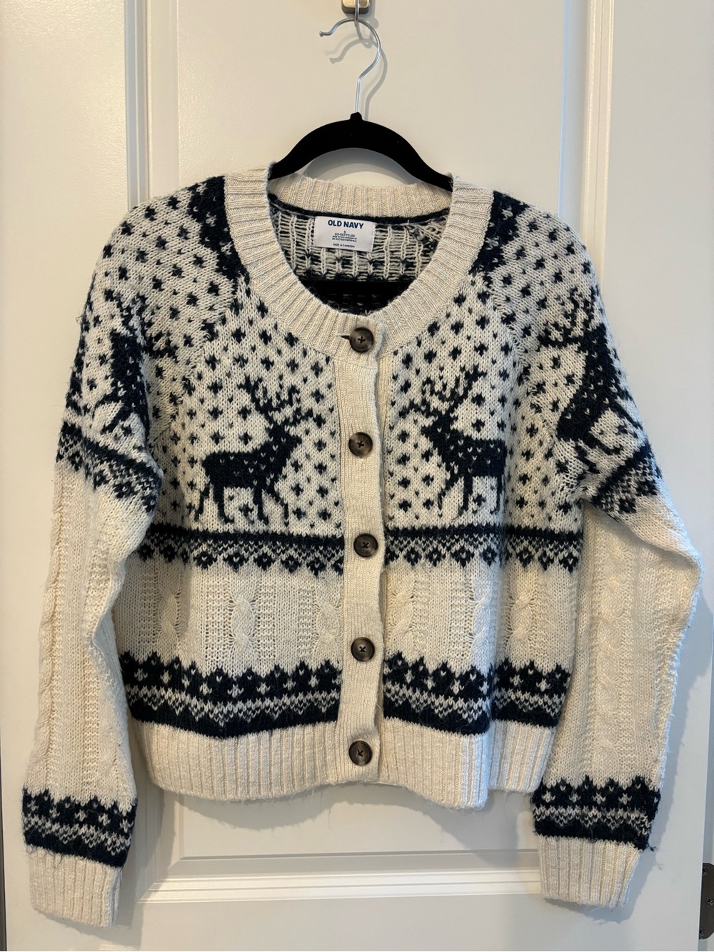 Old Navy Fair Isle Cardigan Sweater - Navy on Cream